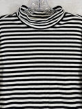 Lands End Turtleneck Large Womens Black White Striped Relaxed Cotton Top Knit