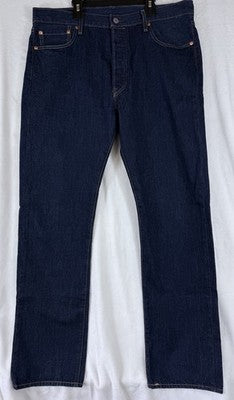 Levis 501 Jeans Mens Button Fly 36x34  Blue Stretch Straight Leg