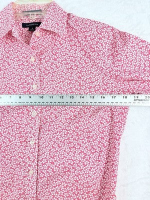 Lands End Shirt 4 Women No Iron Pintuck Oxford Button Up Long Sleeve Pink Floral