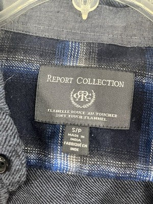 Report Collection Blue Flannel Shirt Mens Small Long Sleeve Button Up NWT
