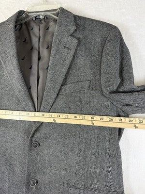 Nautica Jacket Men 42S Blazer Gray Herringbone Modern Fit Sport Coat 42 Short