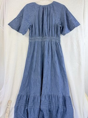 Gap Denim Dress Small Women Short Sleeve Maxi Blue Flutter Sleeve Fit Flare New