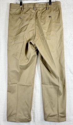 Lands End Khaki Pants 32 32x27 Traditional Fit Tan Mens Flat Front 100% Cotton
