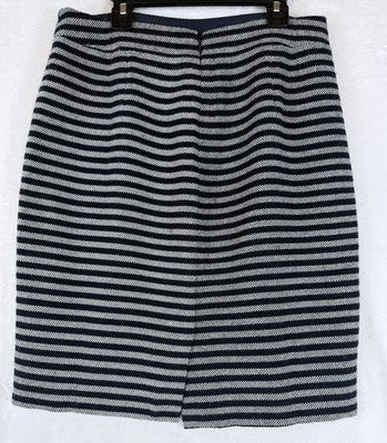 J Crew Pencil Skirt 4 Wool Blend Gray Navy Blue Striped Womens