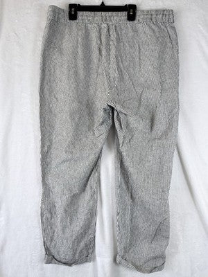 J Crew Linen Pants 16 Black White Striped Pull On Womens