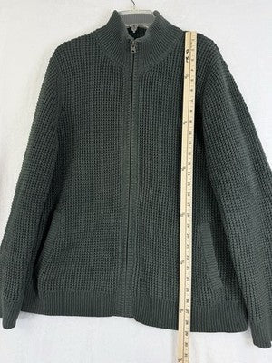 L.L. Bean Organic Cotton Waffle Full Zip Sweater Mens Large Dark Pine Green