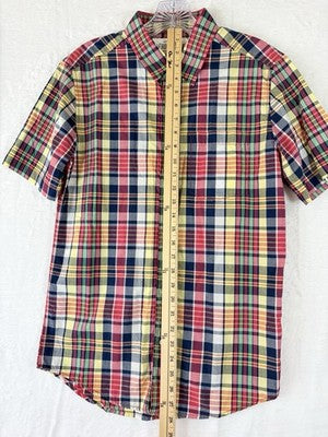 Aeropostale Shirt XS Mens Plaid Short Sleeve Button Up Lot Blue Red 100% Cotton