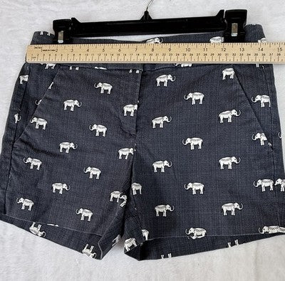 Ann Taylor Loft Riviera Shorts 00 Womens Blue Elephant Print 4” Cotton Stretch