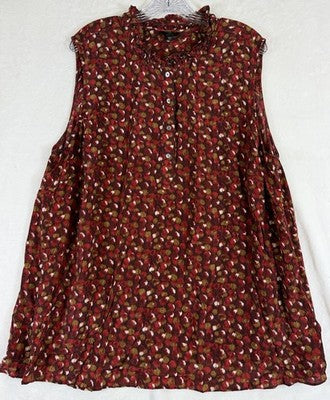 Talbots 22W Top Sleeveless Washed Silk Red Floral Womens Blouse