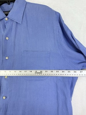 Lands End 100% Linen Shirt Men’s Medium Blue Short Sleeve Button Up