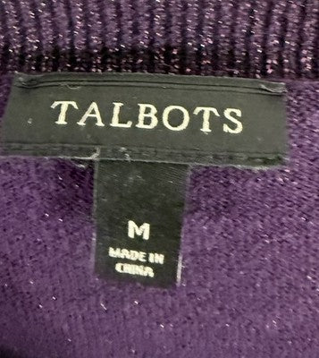 Talbots Cardigan Sweater Medium Purple Metallic Long Sleeve Jewel Buttons Womens