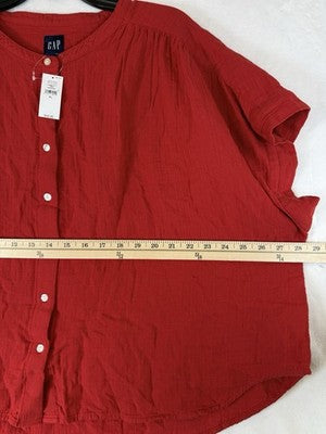Gap Cotton Gauze Dolman Shirt XL Womens Top Red Button Up Short Sleeve New
