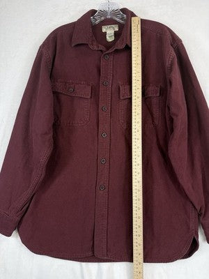 LL Bean Chamois Cloth Shirt Mens Medium Burgundy Red Button Up Long Sleeve