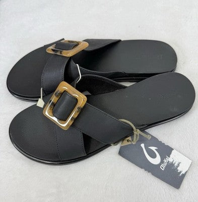 OluKai Womens 11 New Sandals Kai Slide Black Slides Shoes Olu Kai NWT $90