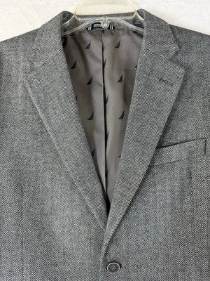 Nautica Jacket Men 42S Blazer Gray Herringbone Modern Fit Sport Coat 42 Short