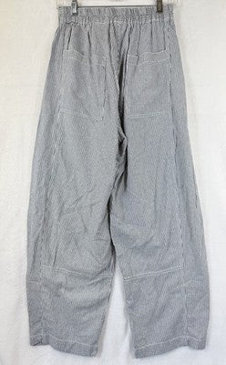 Max Studio London Linen Blend Pants Small Barrel Leg Blue Stripe Pull On