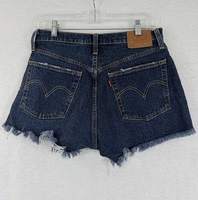 Levis 501 Jean Shorts Women 27 Button Fly Fringe 3” Blue Denim Premium Jeans