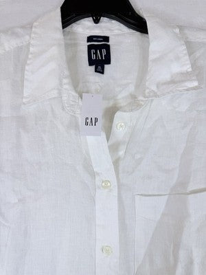 Gap 100% Linen Shirt XL Tall Womens Off White Button Up Top Long Sleeve New NWT