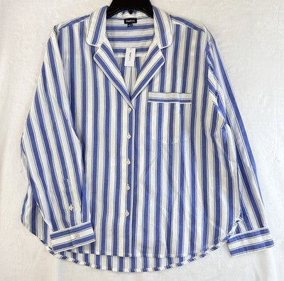 Gap Body Pajama Shirt Medium Petite Top Long Sleeve Poplin PJ Blue Top New