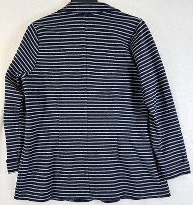 J Jill Blazer Medium Striped Knit Navy Blue Gray Jacket Seamed Womens
