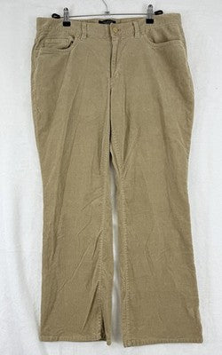 Talbots Corduroy Straight Leg Pants 14W Tan Beige Heritage Fit Womens
