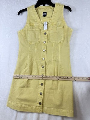 Gap Denim Mini Dress Small Petite Womens Yellow Denim Utility Sleeveless Women