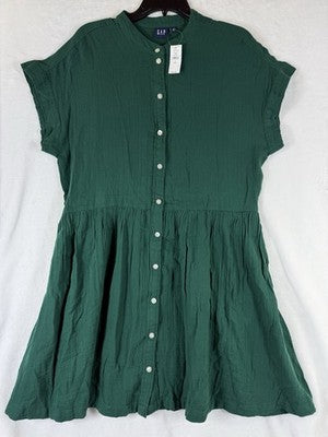 Gap Cotton Gauze Mini Shirt Dress Large Tall Womens Green Short Sleeve New NWT
