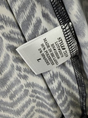 Slinky Brand Cardigan Large Black White Print 3/4 Sleeve Open Front Womens