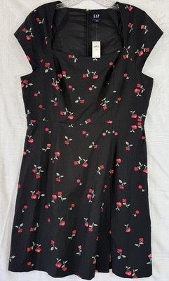 Gap Mini Dress Large Tall Black Cherries Print Cap Sleeve New NWT