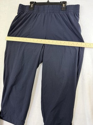 T By Talbots Cropped Pants Medium Petite Lightweight Pull On Navy Blue Tie Hem