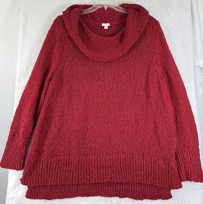 J Jill 3X Sweater Top Cowl Neck Red Long Sleeve Womens Plus Size