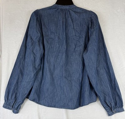 Gap Denim Shirt Womens Small Tops Button Up Blue Puff Sleeve Lace Trim New NWT