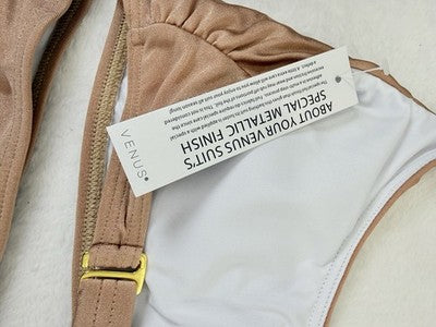 Venus Bikini Set Medium Halter Top 6 Bottom Metallic Tan Swimsuit Womens New NWT