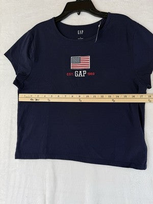 Gap Crop Tee Large Short Sleeve Navy Blue USA Flag July 4th Top Shirt Womens New