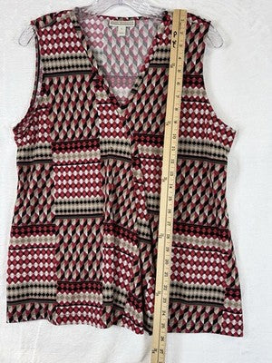 Dana Buchman Top Large Sleeveless Blouse Red Print Womens Polyester Stretch