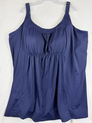 Swimsuits For All Tankini Top 34 Womens Navy Blue Plus Size Swim New NWT