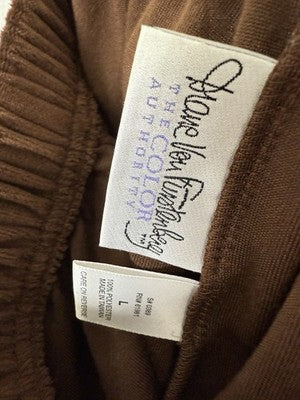 Vintage Diane Von Furstenberg Large Pants Pull On Brown Velour Womens
