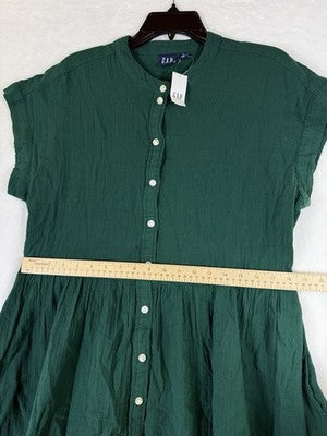 Gap Cotton Gauze Mini Shirtdress Large Women Green Short Sleeve New NWT
