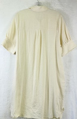 Old Navy Linen Shirt Dress Medium Ivory Shift Short Sleeve Button Front Womens