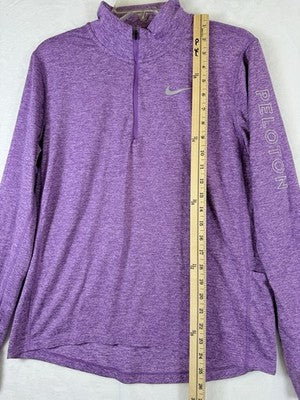 Nike X Peloton 1/2 Zip Running Top Large Purple Dri Fit Pocket Thumb Holes