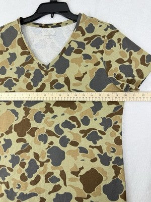 LL Bean Signature Womens Small Tee Duck Camo Short Sleeve Top T Shirt V Neck