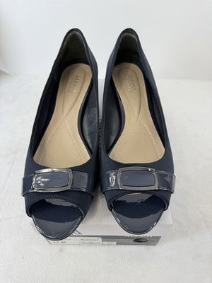 Alfani Shoes 11 Womens Carterr Peep Tow Wedge Heel Sandals Navy Blue Step N Flex