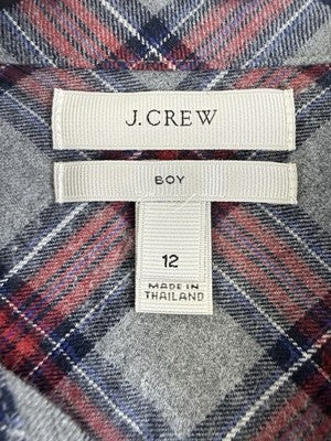 J Crew Flannel Shirt Womens 12 Boy Long Sleeve Gray Red Plaid Button Up Top