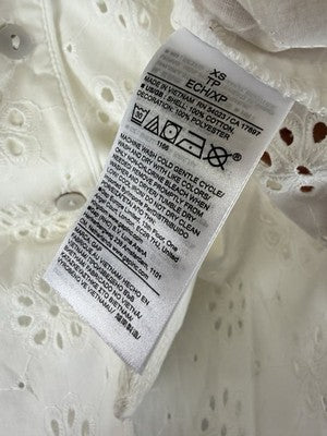 Gap XS Eyelet Poplin Pajama Shirt Top Womens Ivory Short Sleeve New NWT