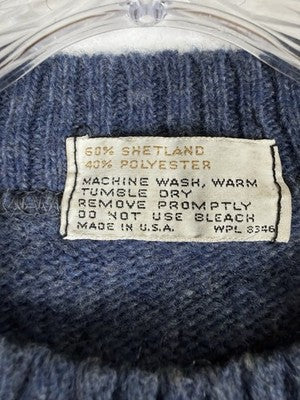 Vintage Shetland Wool Crewneck Sweater Mens Medium Blue 70s Lord Taylor Pullover