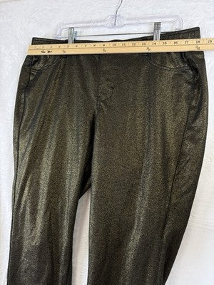 Lane Bryant 18 Pants Pull On Knit Black Gold Skinny Plus Size Womens