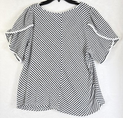 Chicos Size 2 Tops 100% Linen Short Sleeve Striped Puff Sleeve Womens Large
