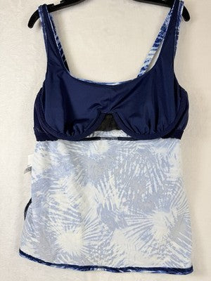 Lands End Tankini Top 12 Underwire Square Neck Rash Guard Swim Lot Blue