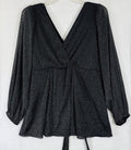 Torrid 3 Top Faux Wrap Black Metallic Tie Waist 3X Plus Size Long Sleeve V Neck