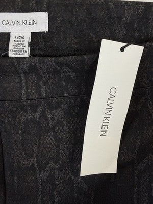 Calvin Klein Ponte Pants Large Gray Pull On Animal Print Womens New NWT